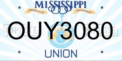 OUY3080 Mississippi License Plate