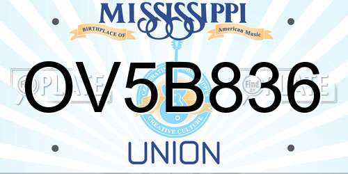 OV5B836 Mississippi License Plate
