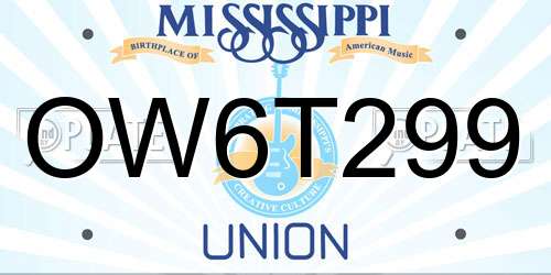 OW6T299 Mississippi License Plate