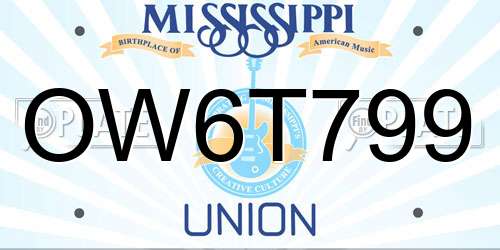 OW6T799 Mississippi License Plate