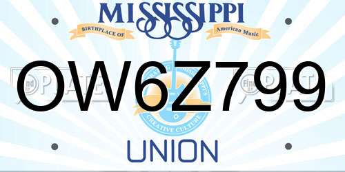 OW6Z799 Mississippi License Plate