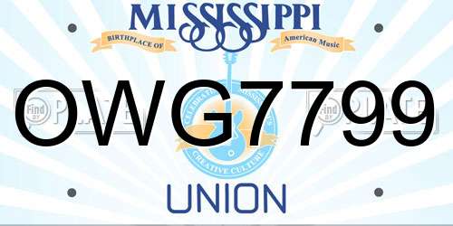 OWG7799 Mississippi License Plate
