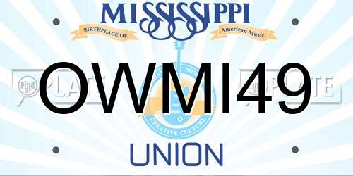 OWMI49 Mississippi License Plate