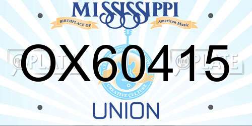 OX60415 Mississippi License Plate