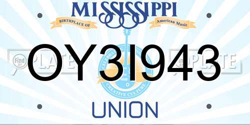OY3I943 Mississippi License Plate