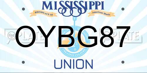 OYBG87 Mississippi License Plate