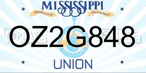 OZ2G848 Mississippi License Plate