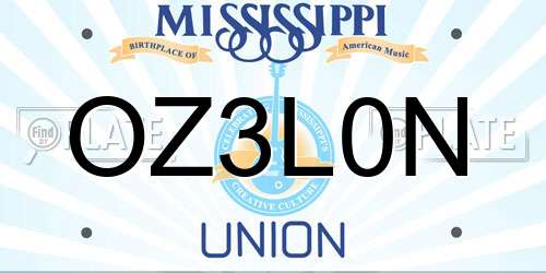 OZ3L0N Mississippi License Plate