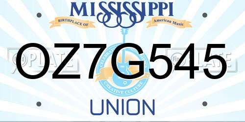 OZ7G545 Mississippi License Plate