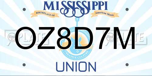 OZ8D7M Mississippi License Plate