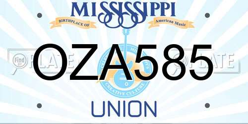 OZA585 Mississippi License Plate