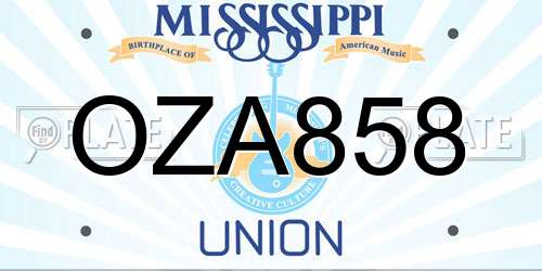 OZA858 Mississippi License Plate