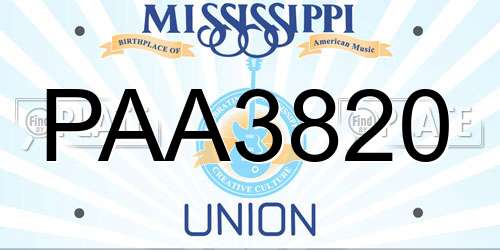 PAA3820 Mississippi License Plate