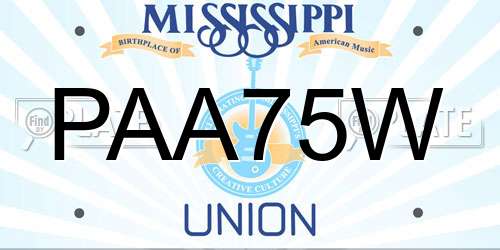 PAA75W Mississippi License Plate