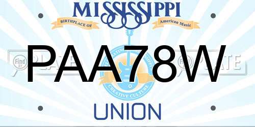 PAA78W Mississippi License Plate