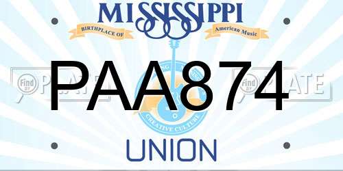 PAA874 Mississippi License Plate