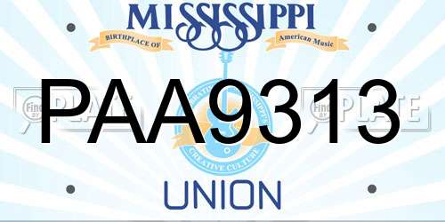 PAA9313 Mississippi License Plate