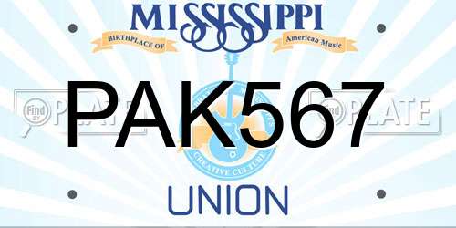 PAK567 Mississippi License Plate