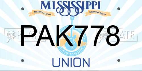 PAK778 Mississippi License Plate