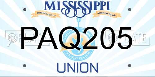 PAQ205 Mississippi License Plate
