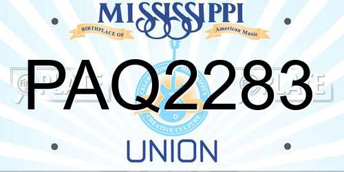 PAQ2283 Mississippi License Plate