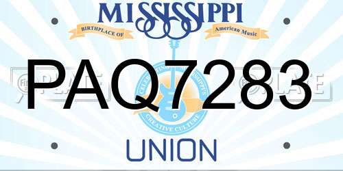 PAQ7283 Mississippi License Plate