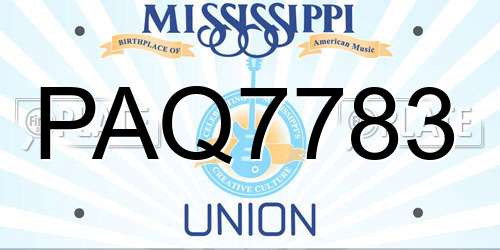 PAQ7783 Mississippi License Plate