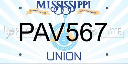 PAV567 Mississippi License Plate
