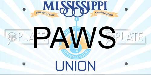 PAWS Mississippi License Plate