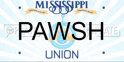 PAWSH Mississippi License Plate