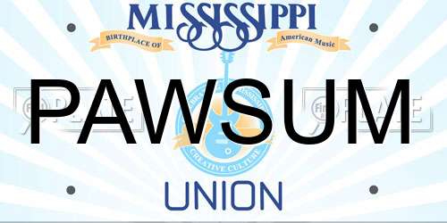 PAWSUM Mississippi License Plate