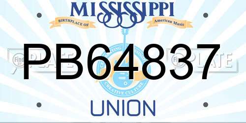PB64837 Mississippi License Plate