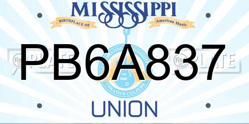 PB6A837 Mississippi License Plate