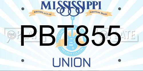 PBT855 Mississippi License Plate