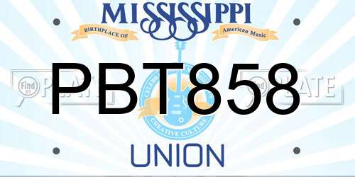 PBT858 Mississippi License Plate