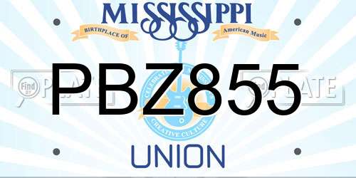 PBZ855 Mississippi License Plate