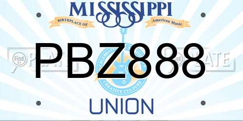 PBZ888 Mississippi License Plate
