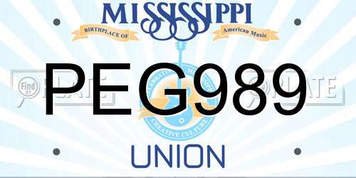 PEG989 Mississippi License Plate