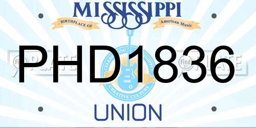 PHD1836 Mississippi License Plate