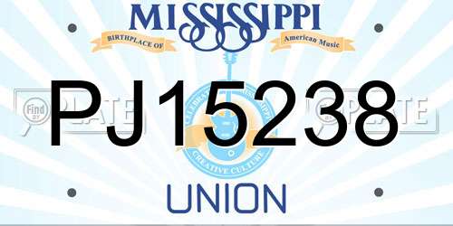 PJ15238 Mississippi License Plate