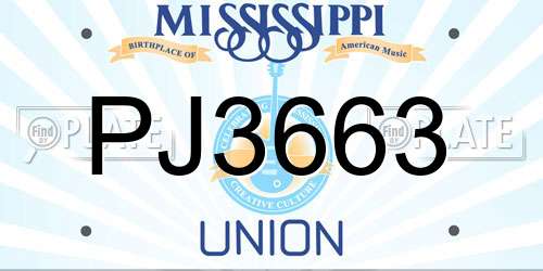 PJ3663 Mississippi License Plate