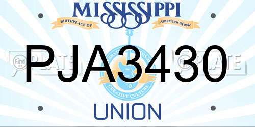 PJA3430 Mississippi License Plate