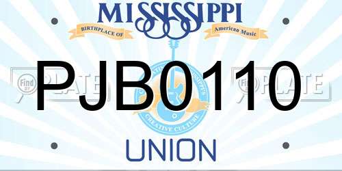 PJB0110 Mississippi License Plate