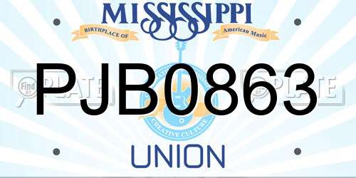 PJB0863 Mississippi License Plate