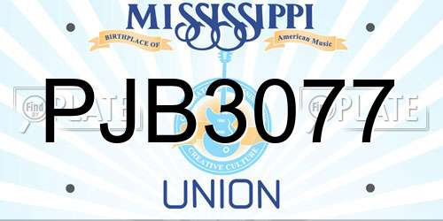 PJB3077 Mississippi License Plate