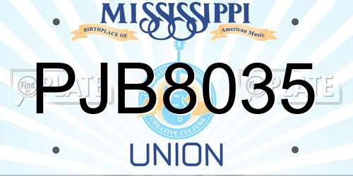 PJB8035 Mississippi License Plate