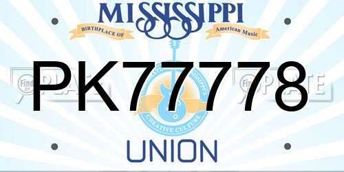 PK77778 Mississippi License Plate