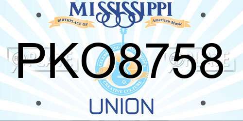 PKO8758 Mississippi License Plate