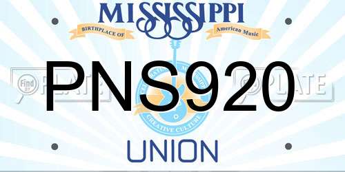 PNS920 Mississippi License Plate