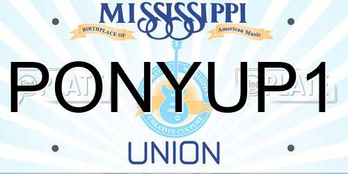 PONYUP1 Mississippi License Plate
